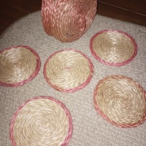 Pink and Cream Woven Coaster Set
